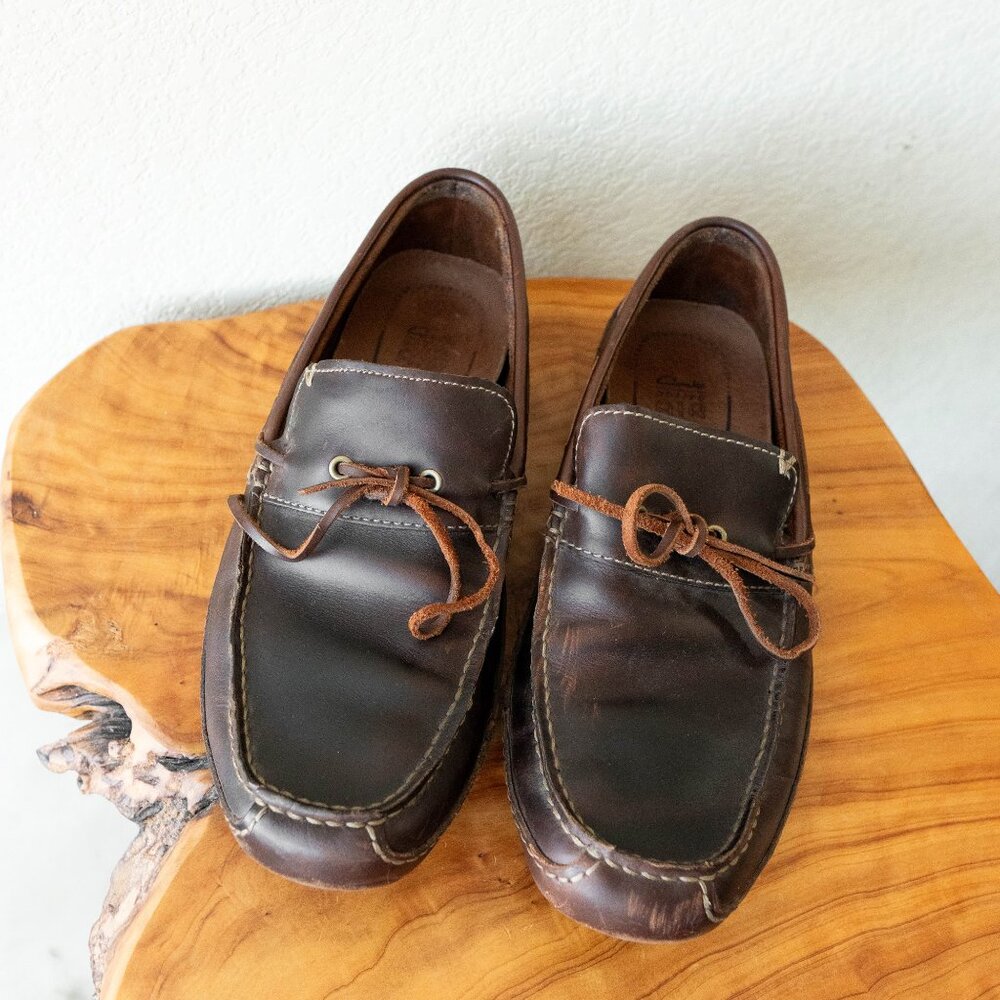 Clarks Men's 10.5 Brown Leather Driving Moccasins Slip-On Loafers Comfort Shoes - Picture 2 of 7